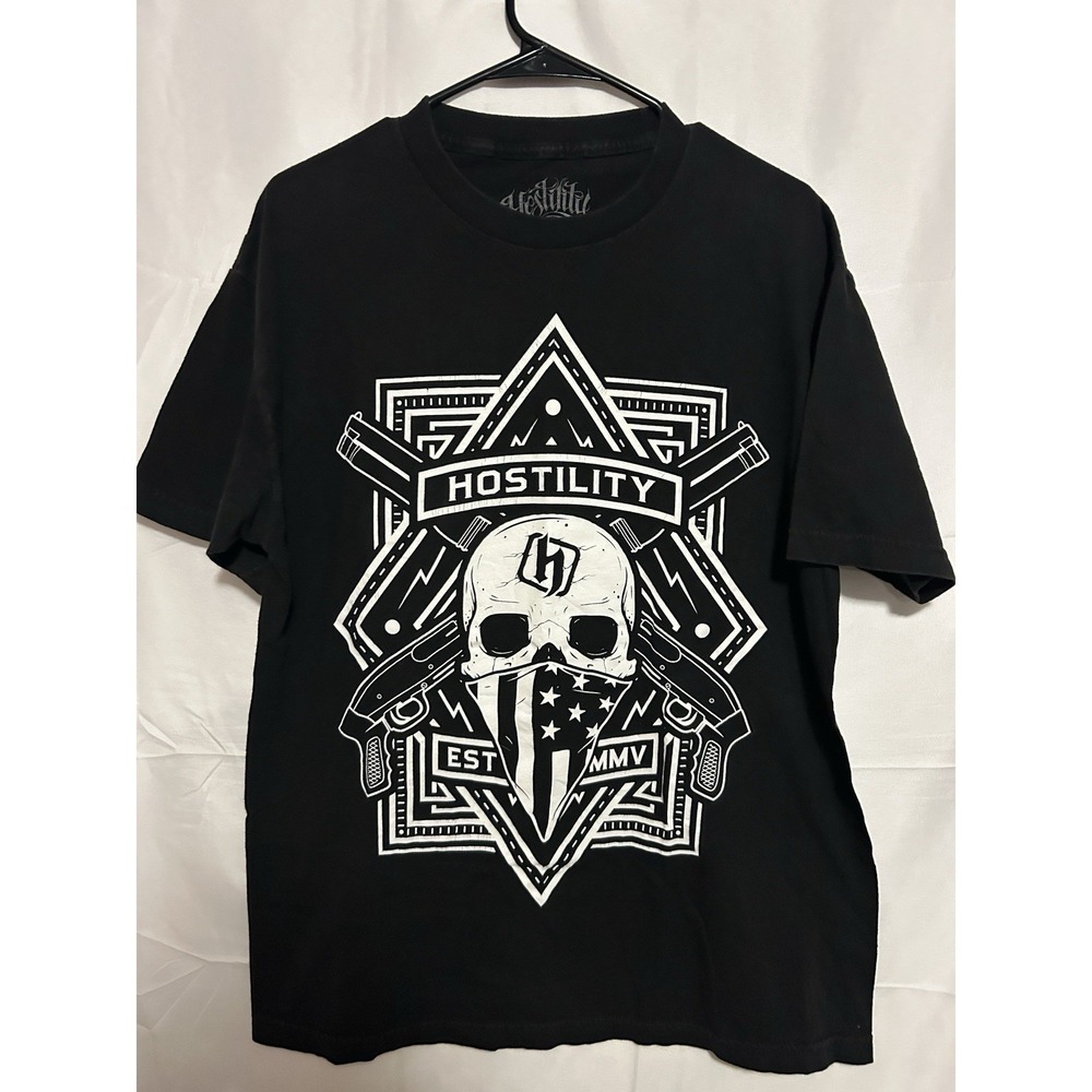 Hostility Y2K Grunge Streetwear Affliction Style Biker Black T-shirt Size Large